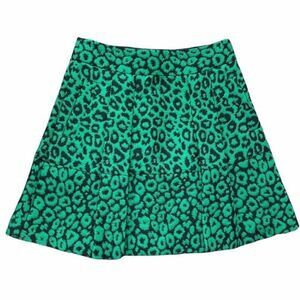 Banana Republic Skirt Womens 0 Petite High Waisted Green Leopard Jacquard Print